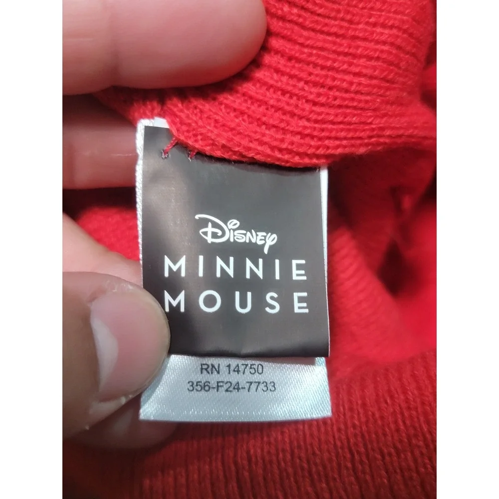 Disney Minnie Mouse Red Fair Isle‎ Knit Beanie Pom Pom Winter Hat Snowflake OSFM
